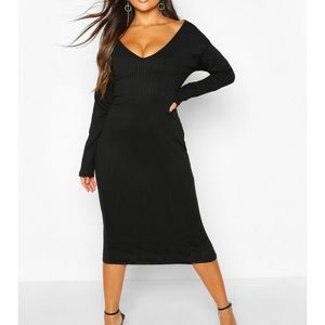 Petite jumbo rib slouchy neck midi dress